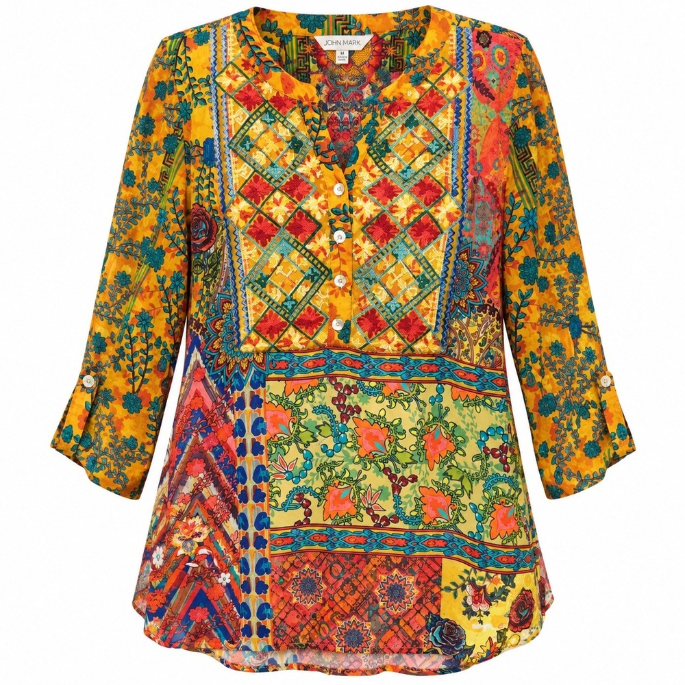 John Mark Boho Chic Tunic Womens Medium Art to Wear Embroidered Eclectic Folk